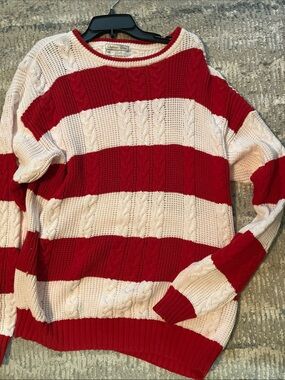 Dior Red and White Striped Cable Knit Sweater